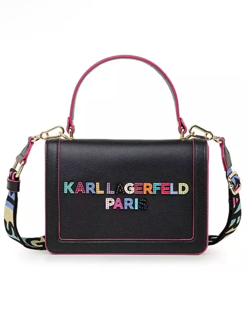 Karl Lagerfeld Black Stud Logo Simone Front Flap Crossbody Bag, NWT